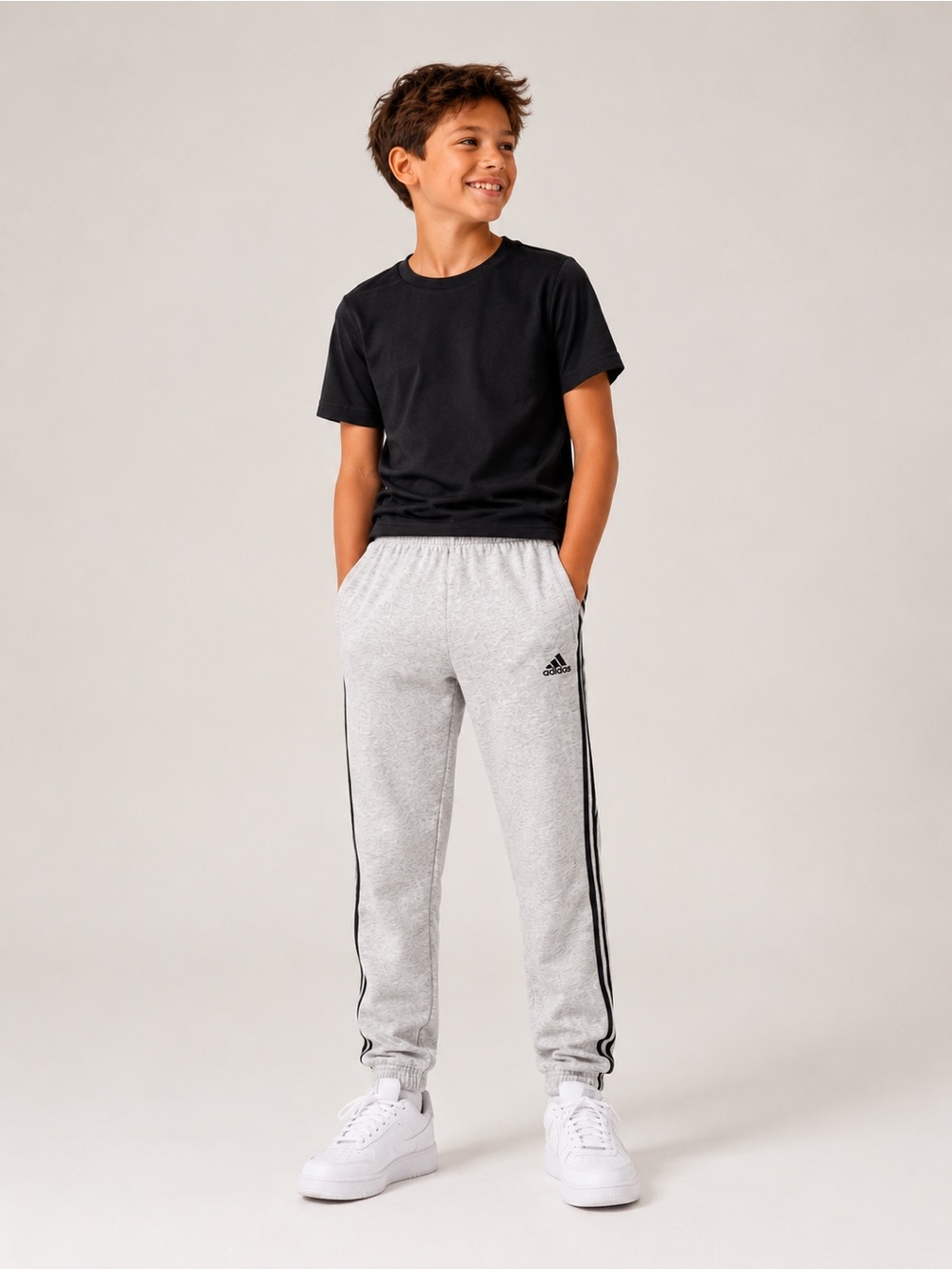 Adidas Grey 3-Stripes Fleece Joggers